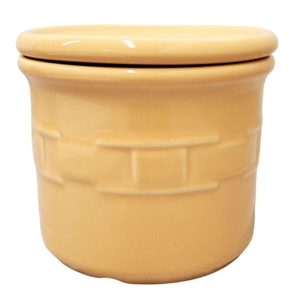 LONGABERGER Woven Traditions Butternut Yellow Pottery Crock Canister Wit… - Picture 1 of 3